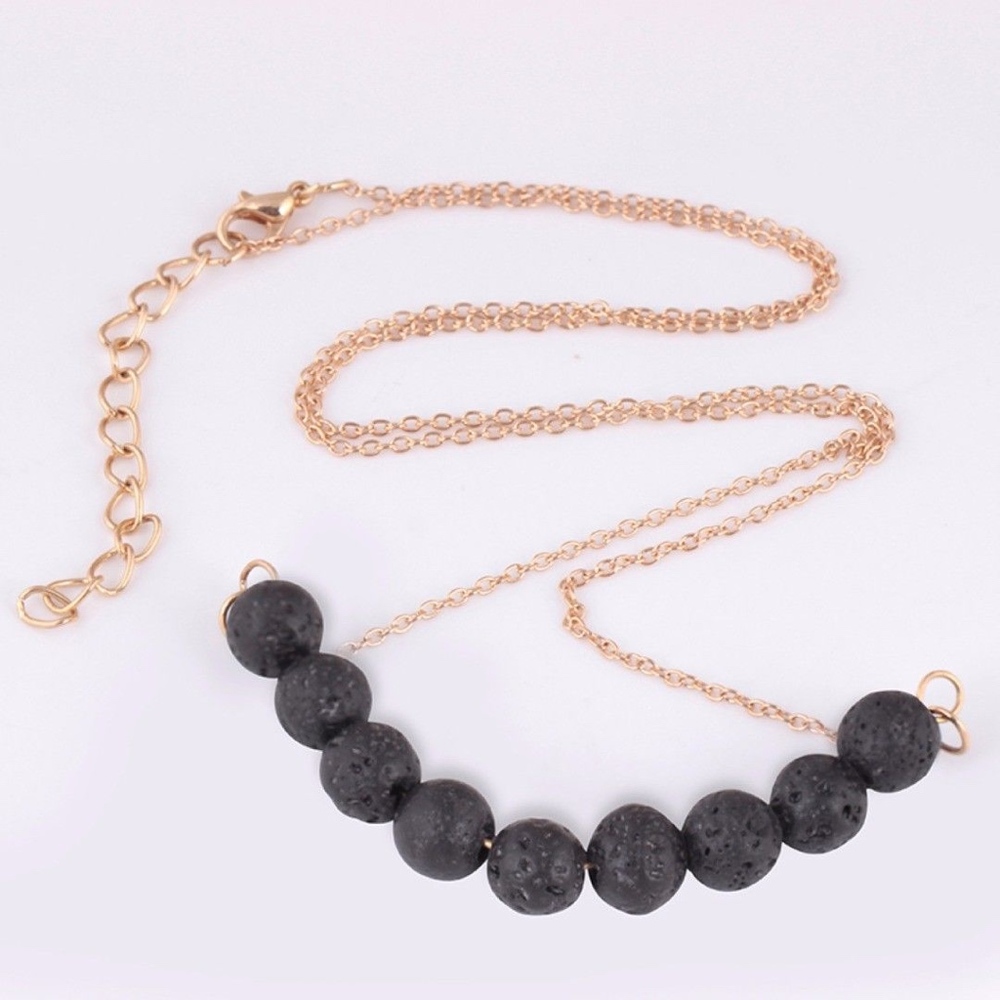 'Fire-Born' Lava Stone Beaded Gold Choker Necklace - Picture 3 of 6